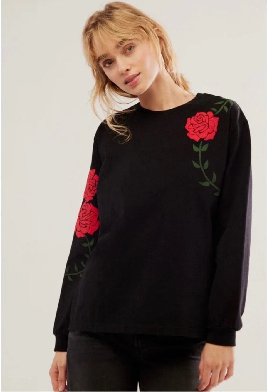 Ragabond Studio FP Long Sleeve Tee XL Sacred Rose Puff Print Black Organic USA